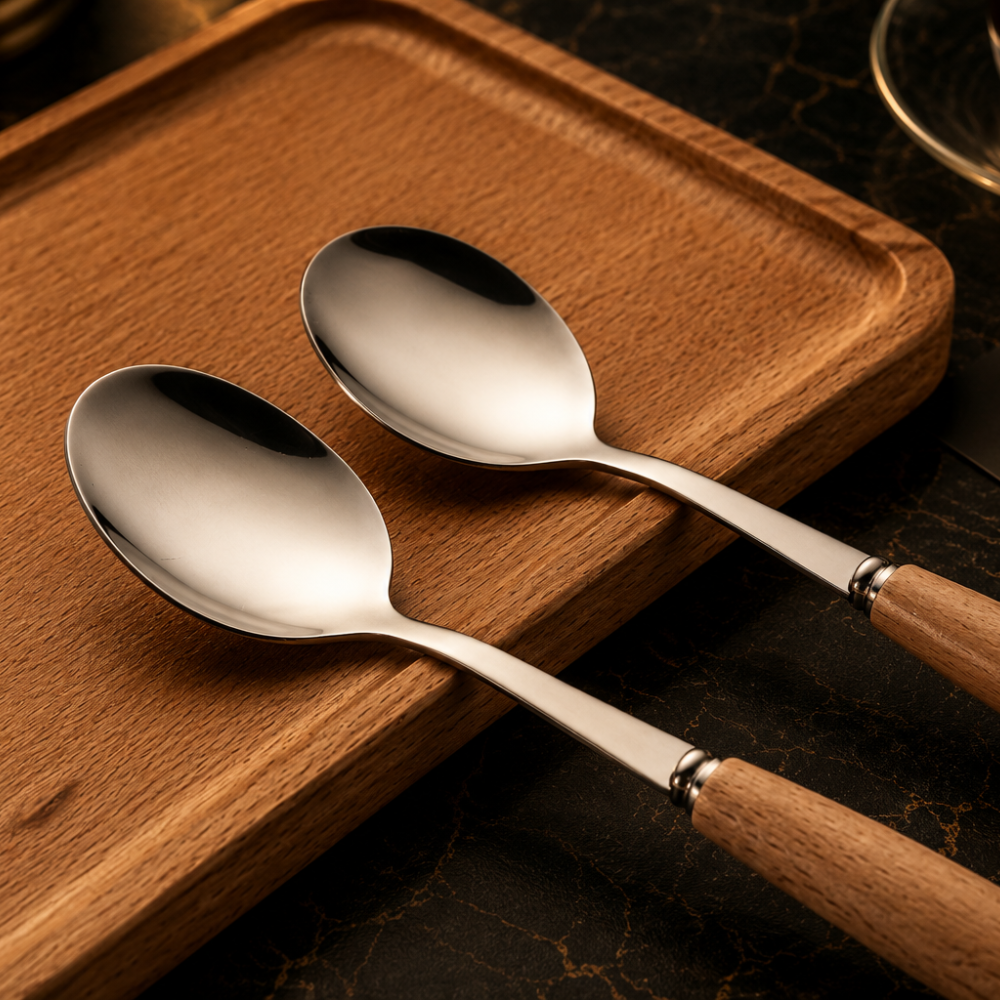 Western Stainless Steel Cutlery with Beechwood Handle – Knife, Fork, Spoon Set