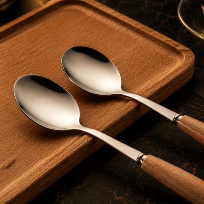 Western Stainless Steel Cutlery with Beechwood Handle – Knife, Fork, Spoon Set