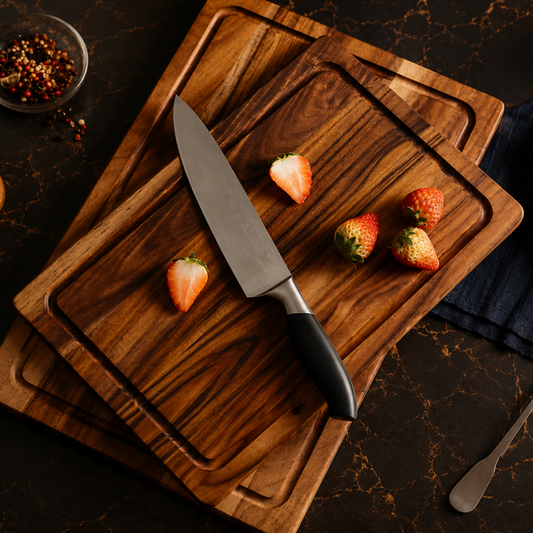 Acacia Wood Chopping Board – With Juice Groove, Durable, for Meat, Fruit and Cheese