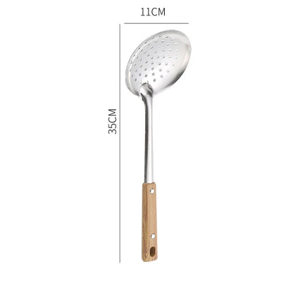 Conjunto Premium de Utensílios em Aço Inoxidável 304 – Cabo de Madeira, 5 Peças