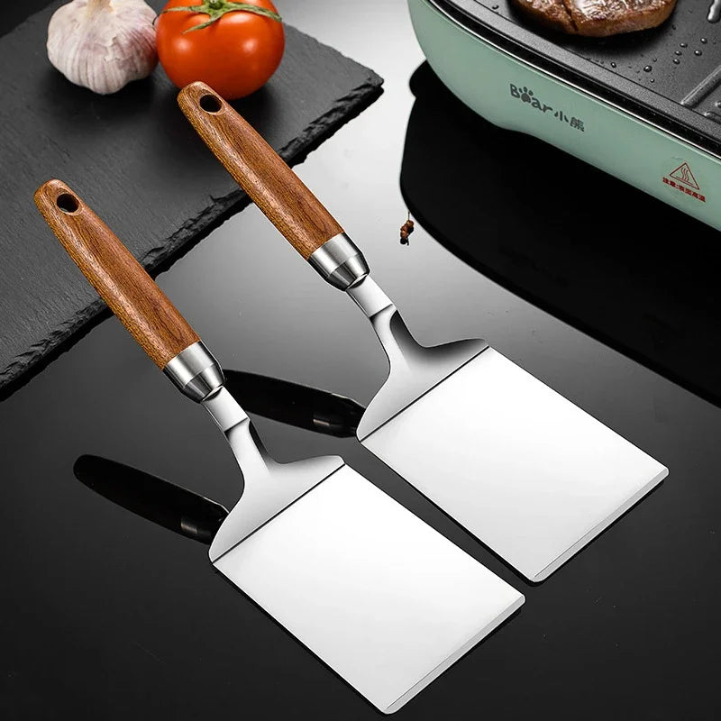 Stainless Steel Spatula with Wooden Handle – For Grilling, Pizza, and Pancakes