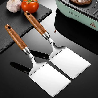 Stainless Steel Spatula with Wooden Handle – For Grilling, Pizza, and Pancakes