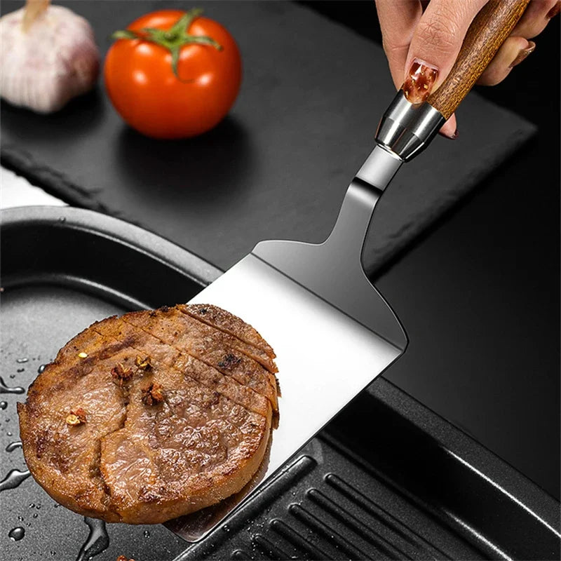 Stainless Steel Spatula with Wooden Handle – For Grilling, Pizza, and Pancakes