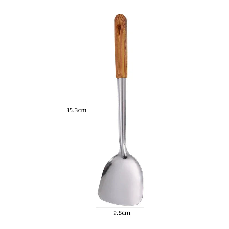 Conjunto Premium de Utensílios em Aço Inoxidável 304 – Cabo de Madeira, 5 Peças