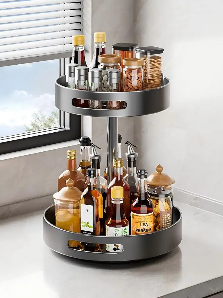 Prateleira de Especiarias Rotativa 360° em Aço Carbono Lazy Susan Organizador Giratório para Despensa Armário Bancada