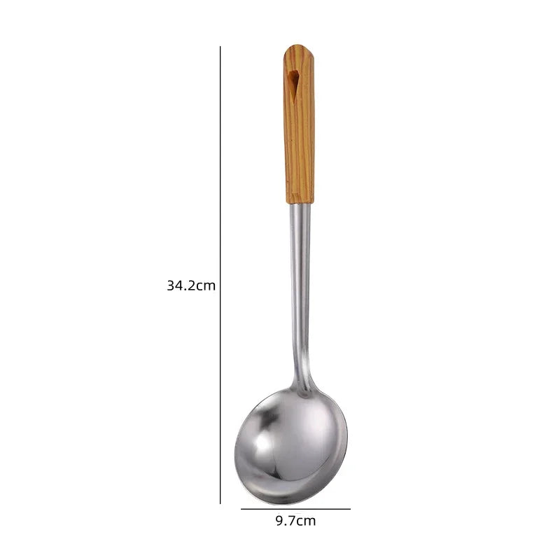 Conjunto Premium de Utensílios em Aço Inoxidável 304 – Cabo de Madeira, 5 Peças