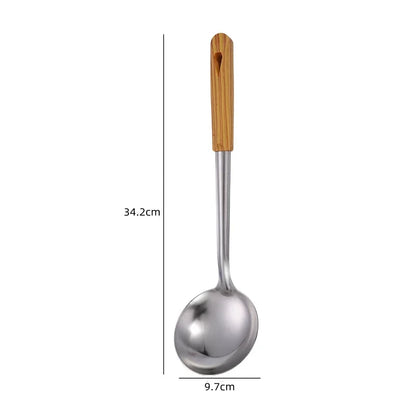 Conjunto Premium de Utensílios em Aço Inoxidável 304 – Cabo de Madeira, 5 Peças