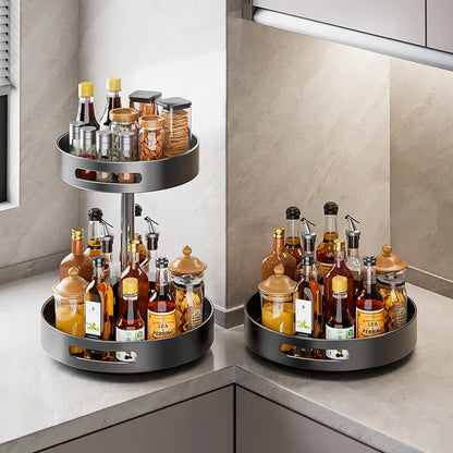 Prateleira de Especiarias Rotativa 360° em Aço Carbono Lazy Susan Organizador Giratório para Despensa Armário Bancada