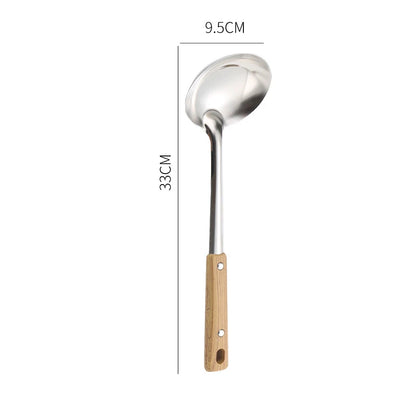 Conjunto Premium de Utensílios em Aço Inoxidável 304 – Cabo de Madeira, 5 Peças