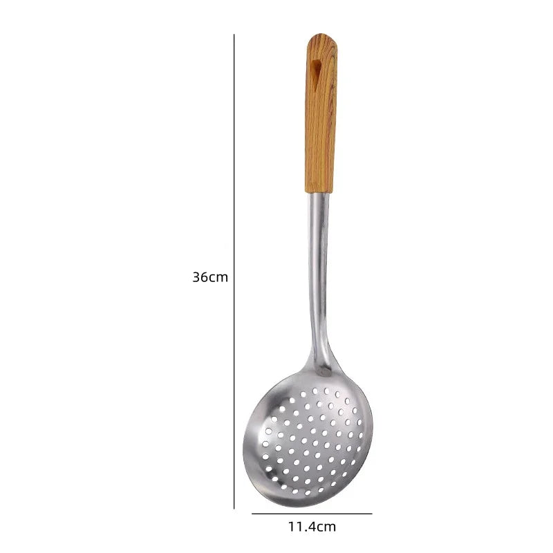 Conjunto Premium de Utensílios em Aço Inoxidável 304 – Cabo de Madeira, 5 Peças