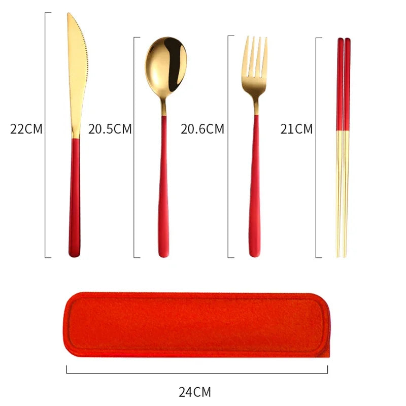 4-Piece Portable Cutlery Set – Stainless Steel, with Case, for Travel and Camping