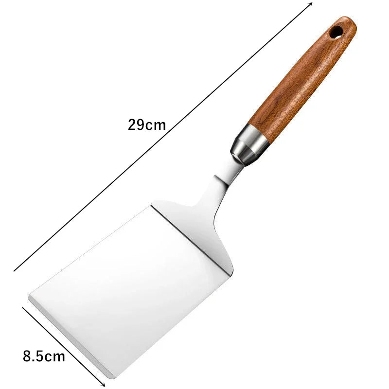 Stainless Steel Spatula with Wooden Handle – For Grilling, Pizza, and Pancakes