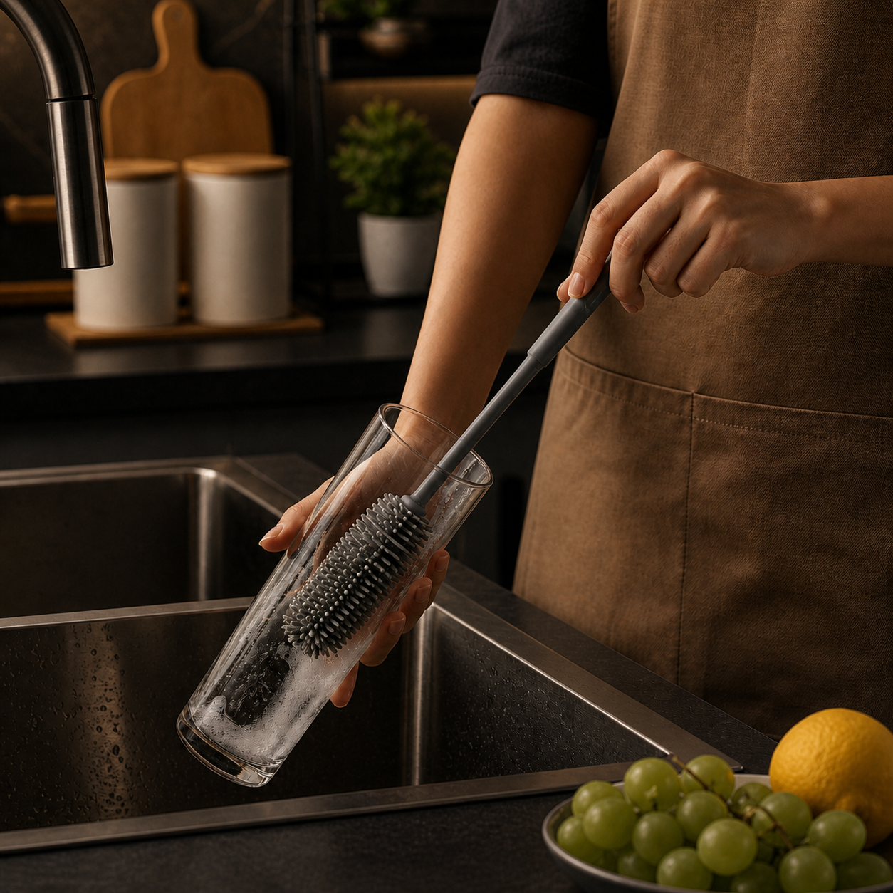 Silicone Rotary Brush – Long Handle, for Cups and Utensils