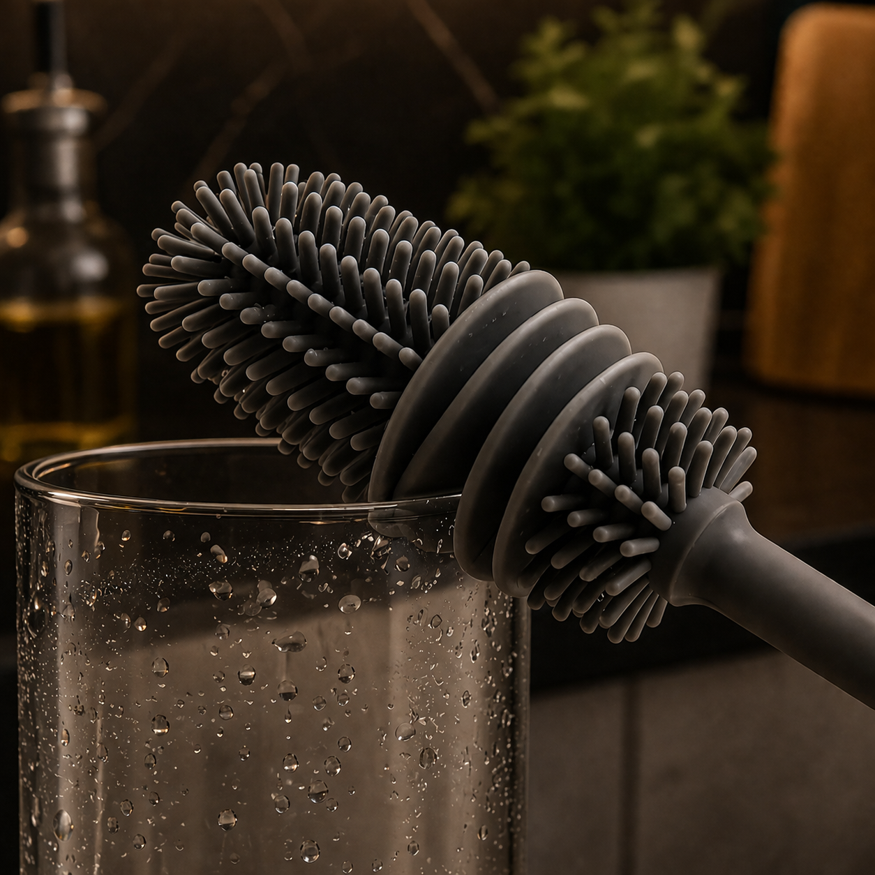 Silicone Rotary Brush – Long Handle, for Cups and Utensils