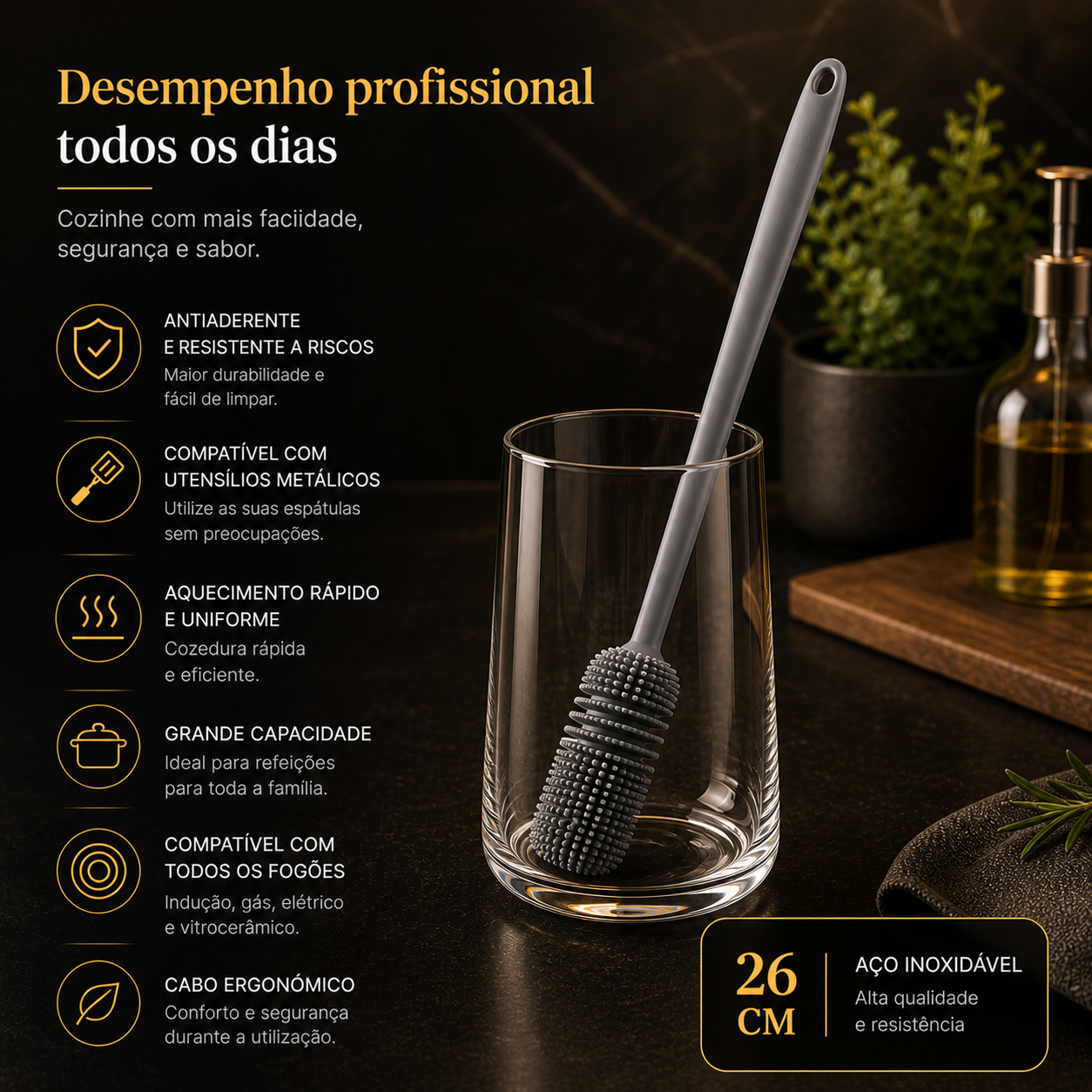 Silicone Rotary Brush – Long Handle, for Cups and Utensils