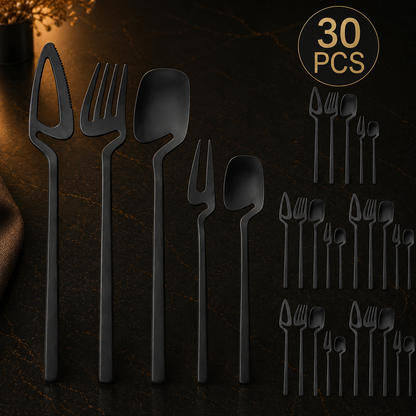 Matte Black Stainless Steel Cutlery Set - 20/30/40 Pieces, Knife, Fork, Spoon