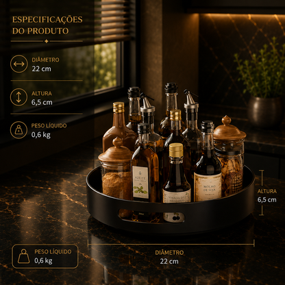 Prateleira de Especiarias Rotativa 360° em Aço Carbono Lazy Susan Organizador Giratório para Despensa Armário Bancada