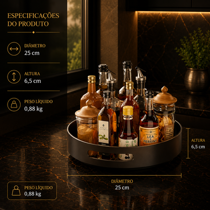 Prateleira de Especiarias Rotativa 360° em Aço Carbono Lazy Susan Organizador Giratório para Despensa Armário Bancada