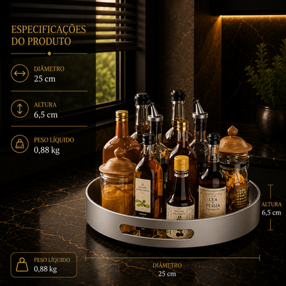 Prateleira de Especiarias Rotativa 360° em Aço Carbono Lazy Susan Organizador Giratório para Despensa Armário Bancada