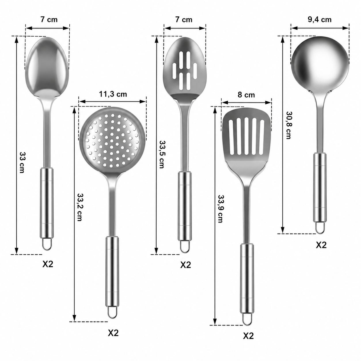 5/10 Peças Utensílios de Cozinha em Aço Inoxidável – Espátulas, Colheres e Acessórios de Cozinha Premium