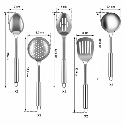 5/10 Peças Utensílios de Cozinha em Aço Inoxidável – Espátulas, Colheres e Acessórios de Cozinha Premium