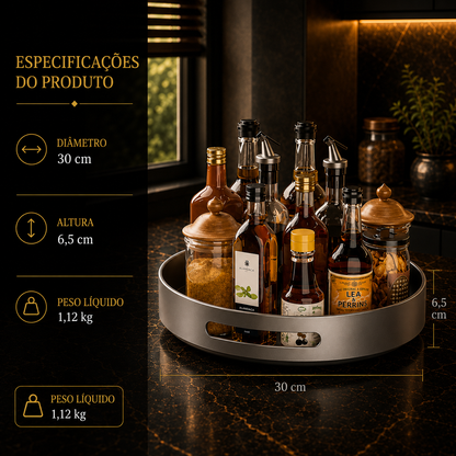 Prateleira de Especiarias Rotativa 360° em Aço Carbono Lazy Susan Organizador Giratório para Despensa Armário Bancada