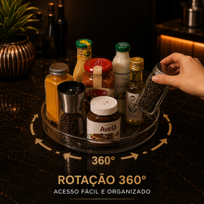 Lazy Susan Transparente Rotativa – Rotação 360° para Armários, Despensa e Frigorífico