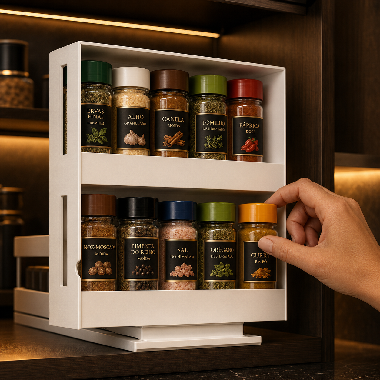 2-Tier Sliding Spice Rack Organizer – Prateleira Deslizante para Armário de Cozinha