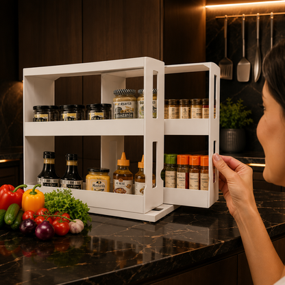 2-Tier Sliding Spice Rack Organizer – Prateleira Deslizante para Armário de Cozinha
