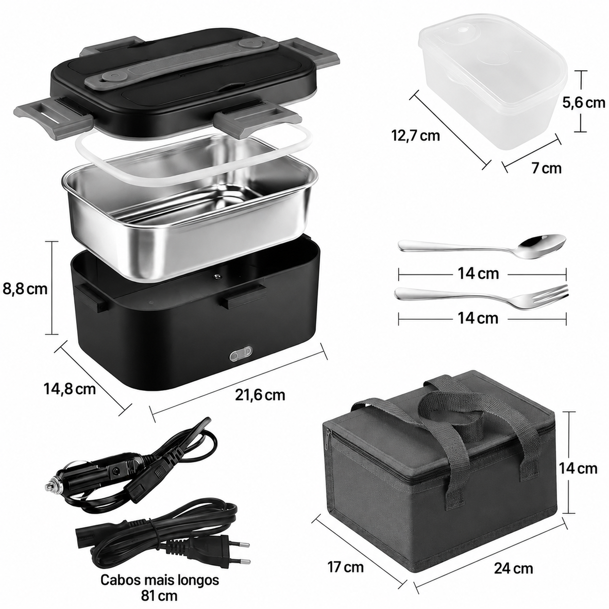 Marmita Elétrica OWJHE 1.8L – 75W, 12V/24V/220V, Aquecimento Rápido