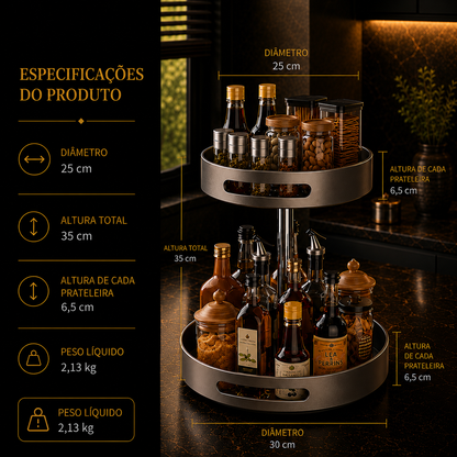 Prateleira de Especiarias Rotativa 360° em Aço Carbono Lazy Susan Organizador Giratório para Despensa Armário Bancada