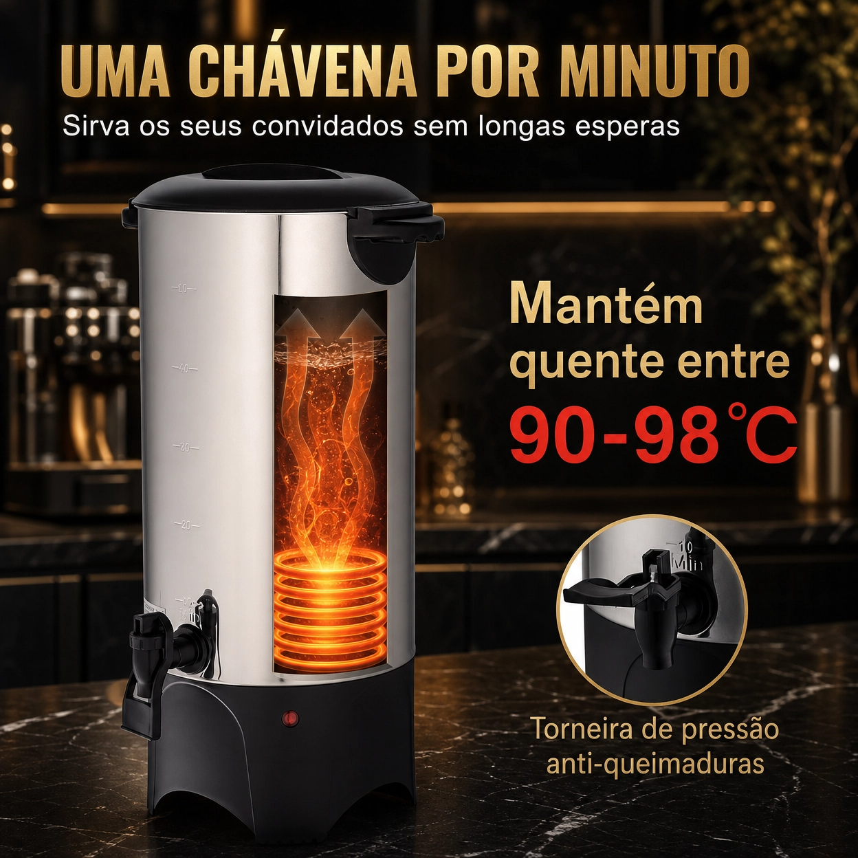 SucceBuy 50 Cup Coffee Urn – 1000W, Stainless Steel, Fast Brewing