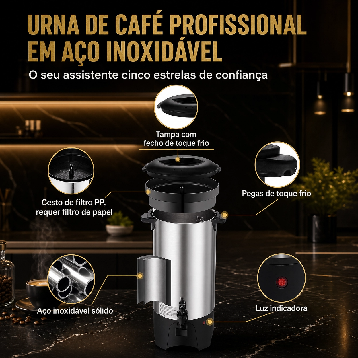SucceBuy 50 Cup Coffee Urn – 1000W, Stainless Steel, Fast Brewing