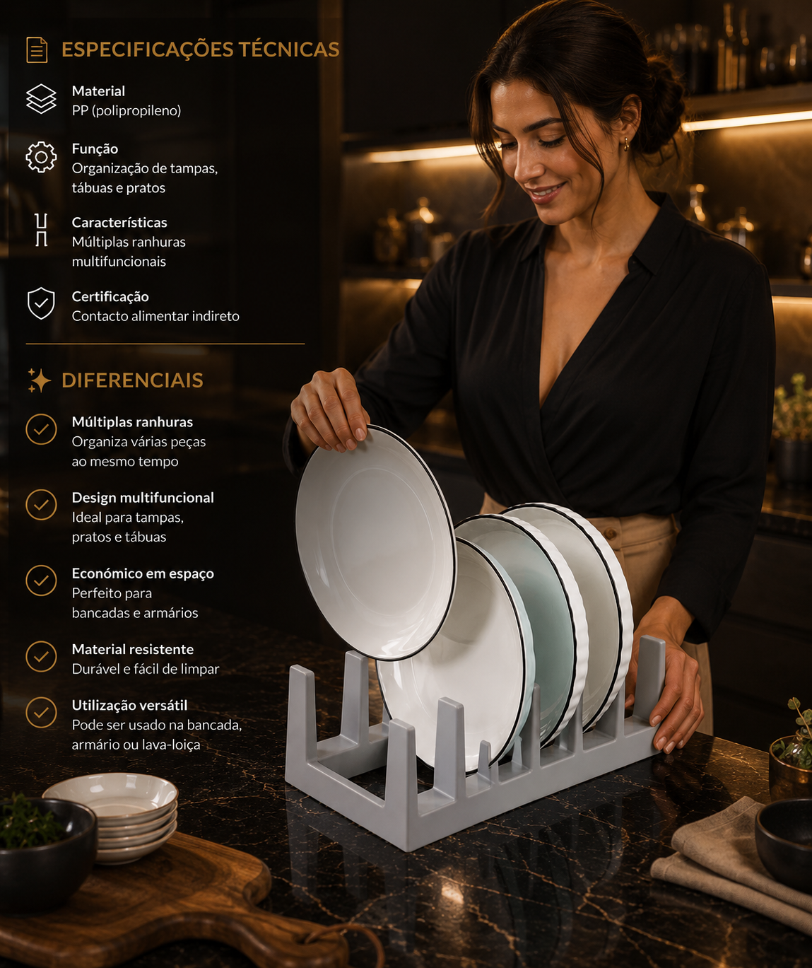 Organizador Multiusos com Múltiplas Ranhuras – Para Tampas, Tábuas e Pratos