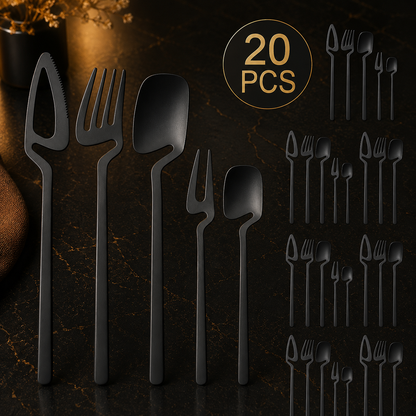 Matte Black Stainless Steel Cutlery Set - 20/30/40 Pieces, Knife, Fork, Spoon
