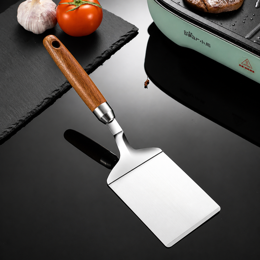 Stainless Steel Spatula with Wooden Handle – For Grilling, Pizza, and Pancakes