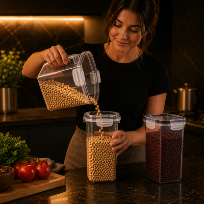 Airtight Food Storage Containers with Lids – Stackable, for Flour, Sugar and Cereal