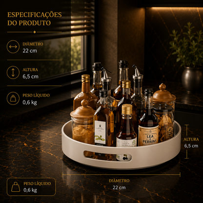 Prateleira de Especiarias Rotativa 360° em Aço Carbono Lazy Susan Organizador Giratório para Despensa Armário Bancada