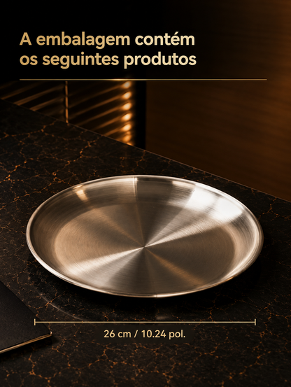 Thickened Stainless Steel Golden Round Plate – Flat Bottom, for Fruit, Cake, BBQ, and Desserts