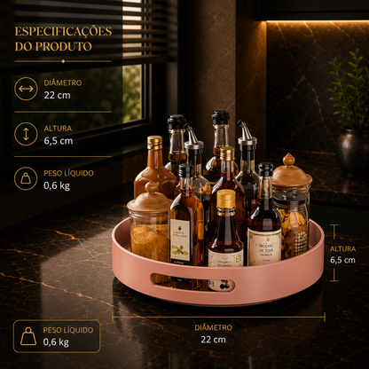 Prateleira de Especiarias Rotativa 360° em Aço Carbono Lazy Susan Organizador Giratório para Despensa Armário Bancada