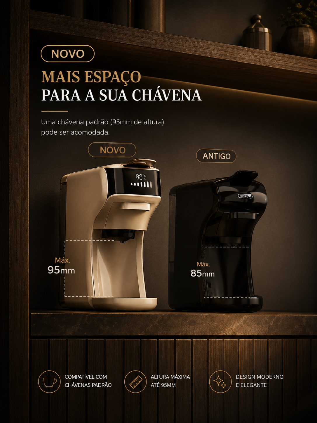 Máquina de Café HiBREW H1B 6 em 1 – 20 bar, Cápsulas Nespresso/Dolce Gusto e Café Moído