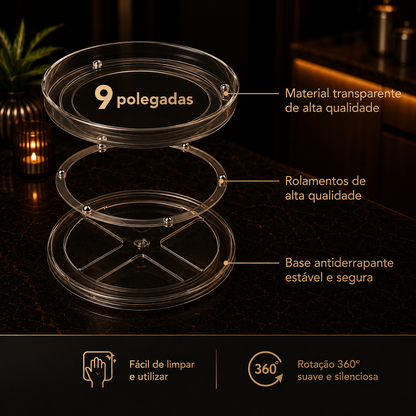 Lazy Susan Transparente Rotativa – Rotação 360° para Armários, Despensa e Frigorífico