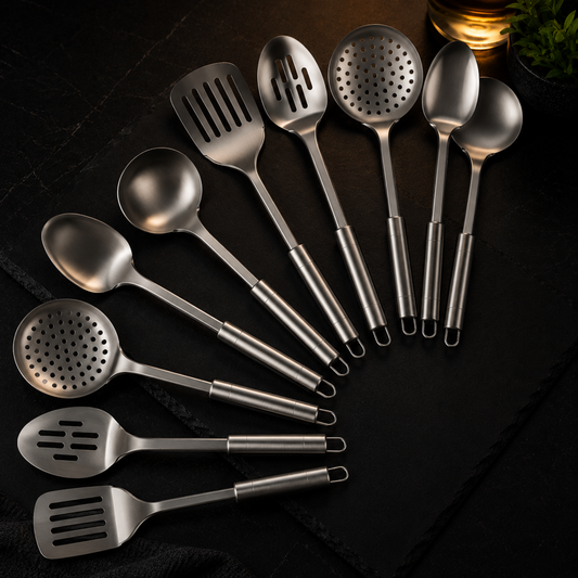 5/10 Peças Utensílios de Cozinha em Aço Inoxidável – Espátulas, Colheres e Acessórios de Cozinha Premium