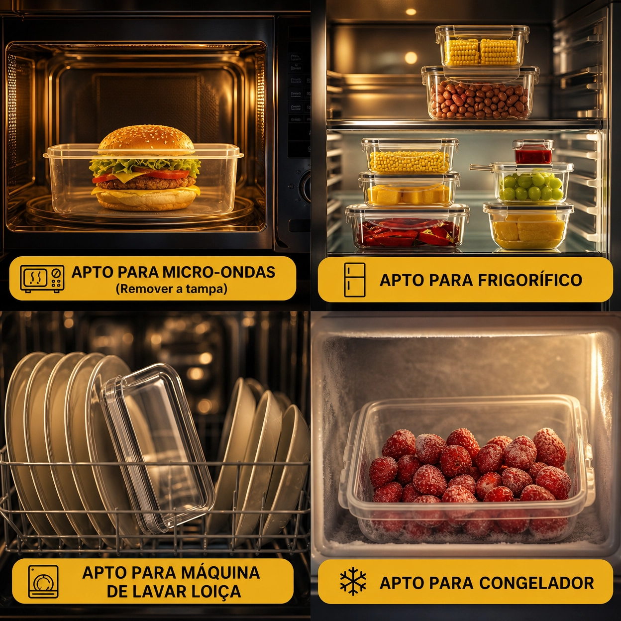 Conjunto de 8 Recipientes Herméticos com Tampa de Encaixe – Sem BPA, para Micro-ondas e Congelador