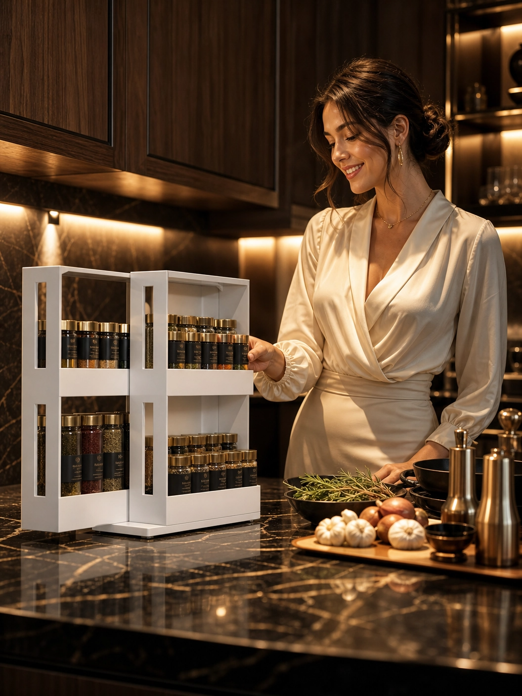 2-Tier Sliding Spice Rack Organizer – Prateleira Deslizante para Armário de Cozinha