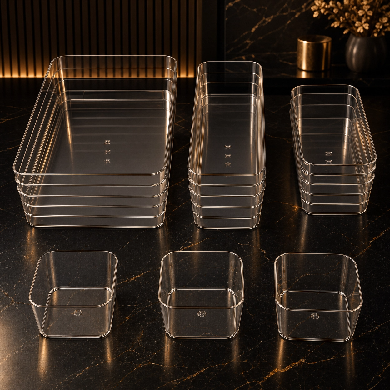 Organizador Transparente para Gaveta – Caixa de Arrumação para Cosméticos, Papelaria, Cozinha e Casa de Banho