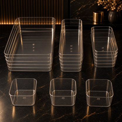 Organizador Transparente para Gaveta – Caixa de Arrumação para Cosméticos, Papelaria, Cozinha e Casa de Banho