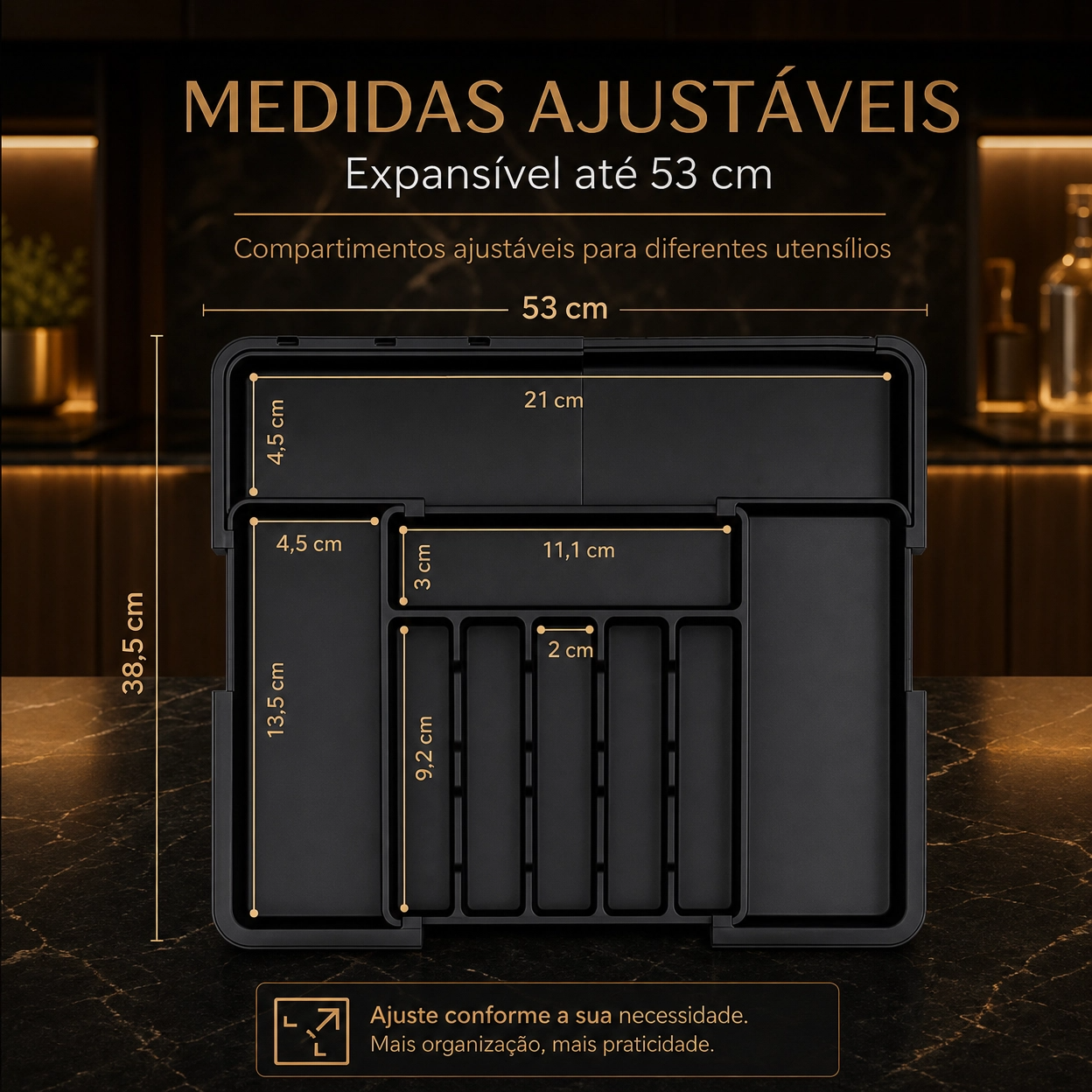 Organizador de Talheres Expansível – Ajustável, 6-9 Compartimentos