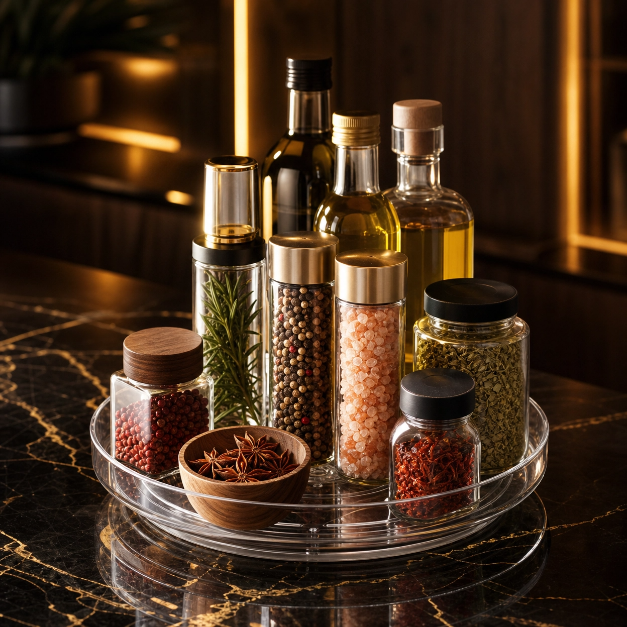 Lazy Susan Transparente Rotativa – Rotação 360° para Armários, Despensa e Frigorífico