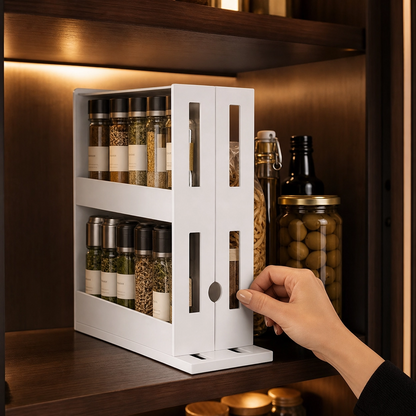 2-Tier Sliding Spice Rack Organizer – Prateleira Deslizante para Armário de Cozinha